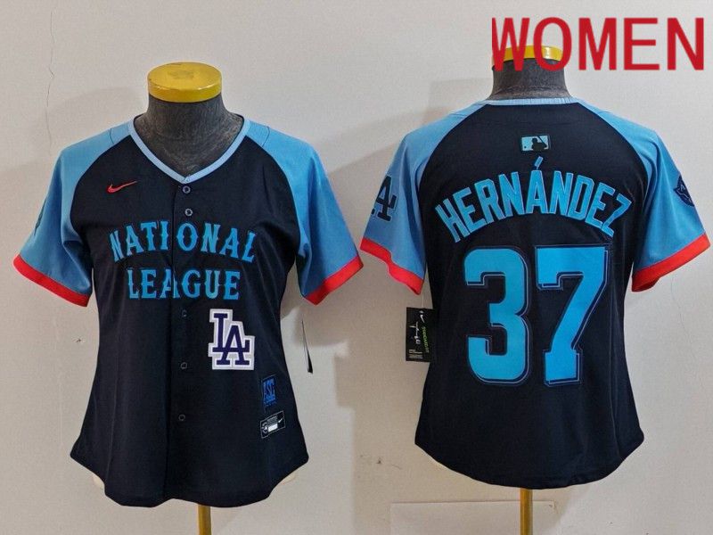 Women Los Angeles Dodgers #37 Hernandez Blue All star 2024 Nike MLB Jersey style 6